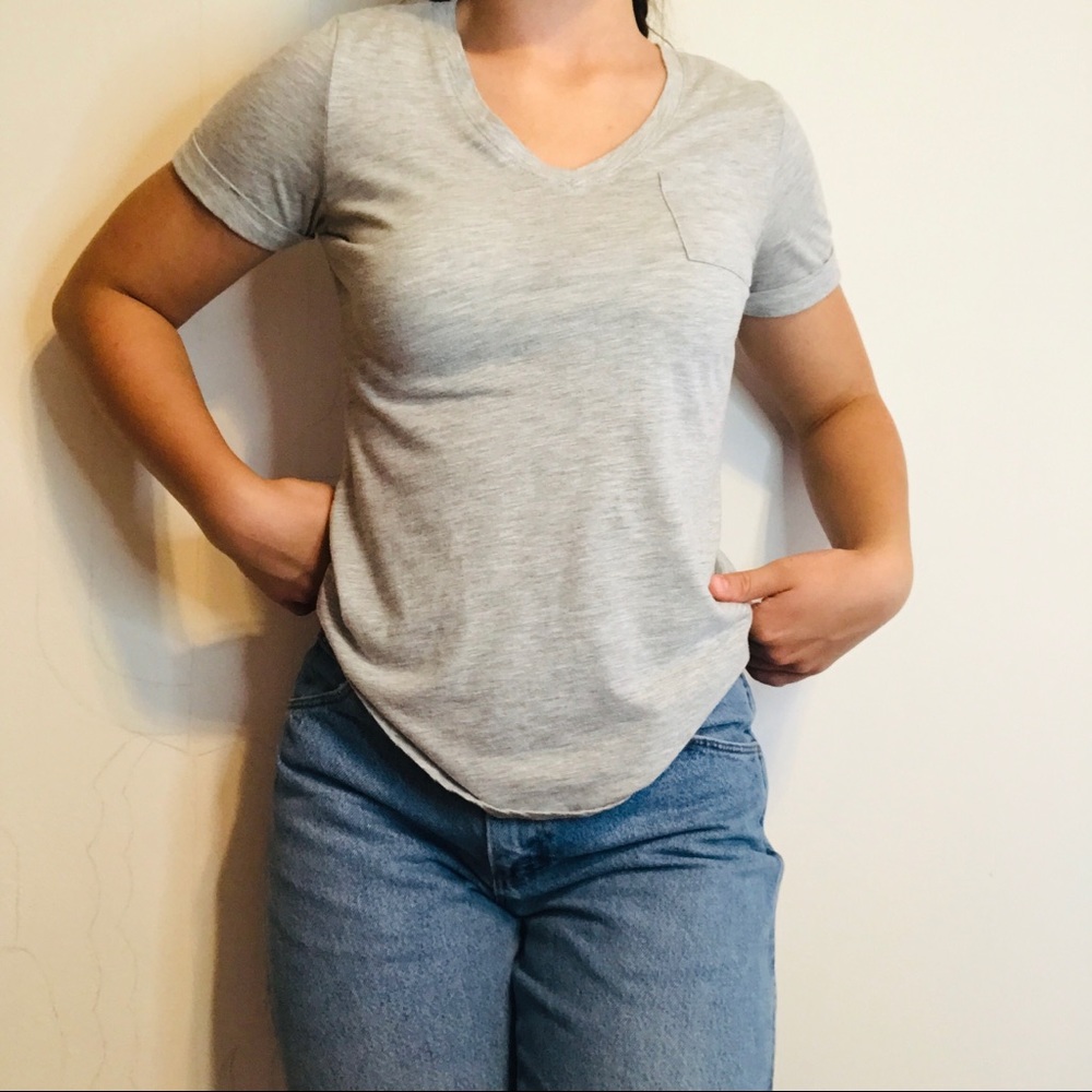 Basic Fitted Grey V Neck T Shirt